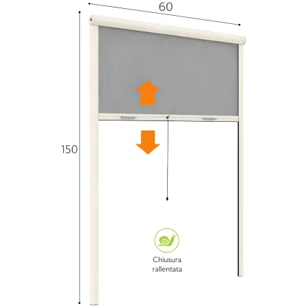 Zanzariera a Rullo Verticale 60x150 Riducibile in Alluminio Avorio