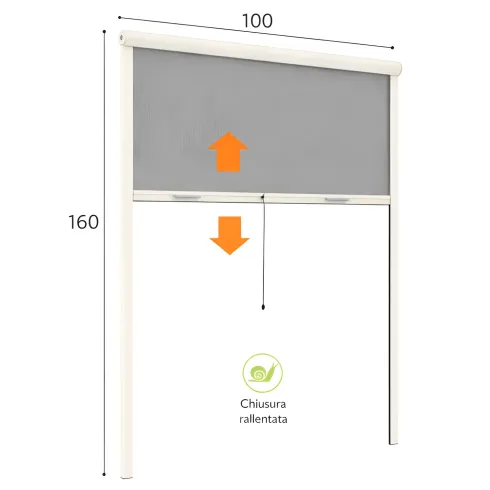 Zanzariera a Rullo Verticale 100x160 Riducibile in Alluminio Avorio