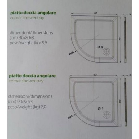 Piatto Doccia Resina Angolare Semicircolare 80x80 90x90 Flat 3cm Bianco Piletta