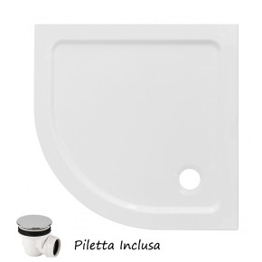 Piatto Doccia Resina Angolare Semicircolare 80x80 90x90 Flat 3cm Bianco Piletta