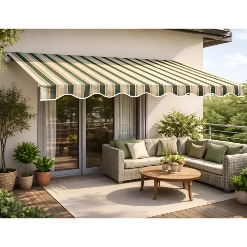 Tenda da Sole Eco 300x200 Riga Verde Bianco Barra Quadra Avvolgibile
