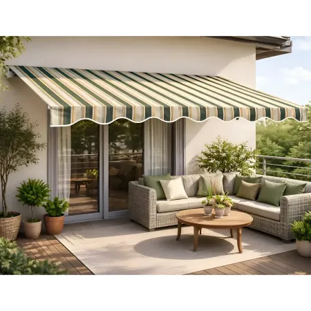 Tenda da Sole Eco 300x200 Riga Verde Bianco Barra Quadra Avvolgibile