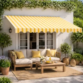 Tenda da Sole Eco 300x200 Riga Giallo Bianco Barra Quadra Avvolgibile 2