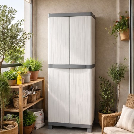 Armadio in Resina Portascope da Esterno Mobile Balcone Plastica con Ripiani