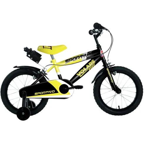 Bicicletta Bambini 12" Sportiva Giallo Rotelle Removibili Borraccia