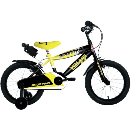 Bicicletta Bambini 12" Sportiva Giallo Rotelle Removibili Borraccia