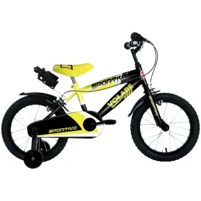 Bicicletta Bambini 16" Sportiva Giallo Rotelle Removibili Borraccia