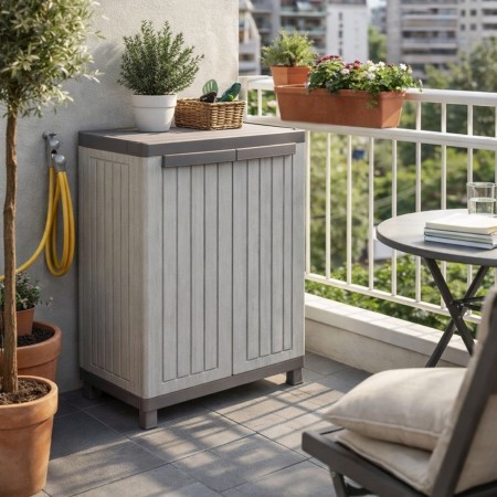 Armadio Basso da Esterno Mobile Balcone Giardino in Resina con Ripiani Due Ante