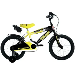 Bicicletta Bambini 14" Sportiva Giallo Rotelle Removibili Borraccia