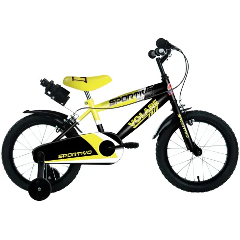 Bicicletta Bambini 14" Sportiva Giallo Rotelle Removibili Borraccia