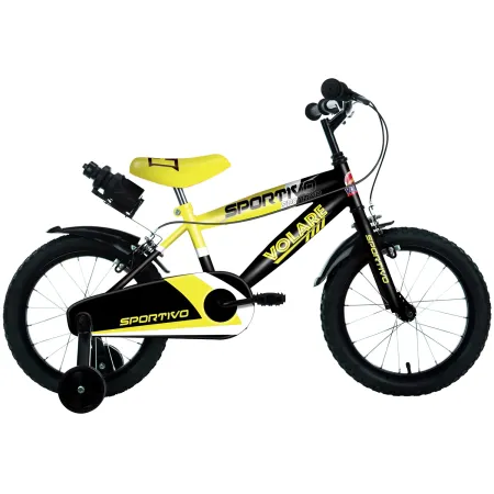 Bicicletta Bambini 14" Sportiva Giallo Rotelle Removibili Borraccia