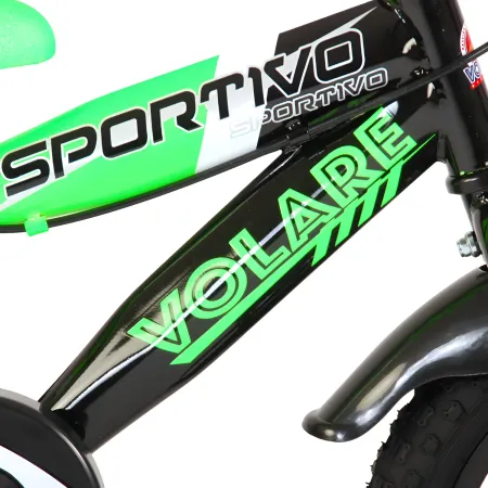 Bicicletta Bambini 12" Sportiva Verde Rotelle Removibili Borraccia