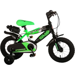Bicicletta Bambini 14" Sportiva Verde Rotelle Removibili Borraccia