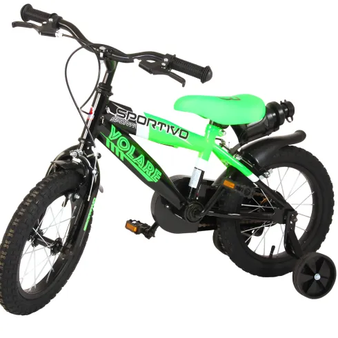 Bicicletta Bambini 14" Sportiva Verde Rotelle Removibili Borraccia