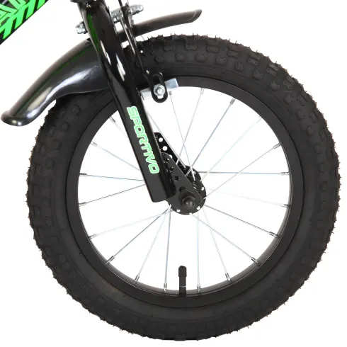Bicicletta Bambini 14" Sportiva Verde Rotelle Removibili Borraccia