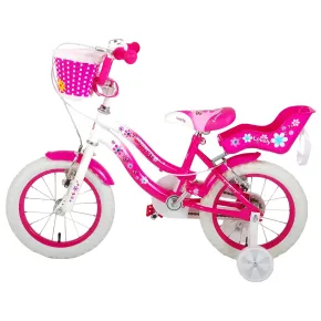 Bicicletta Bambini 14" Sportiva Rosa Rotelle Removibili Borraccia