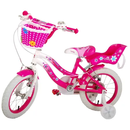 Bicicletta Bambini 14" Sportiva Rosa Rotelle Removibili Borraccia