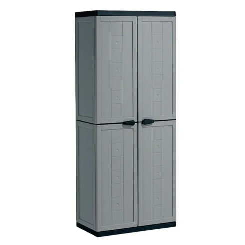 Armadietto in Resina Alto da Esterno Grigio con 2 Ante 68x39x166 cm