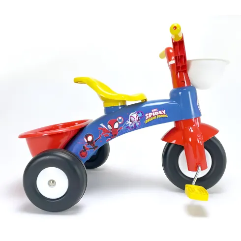 Triciclo Primi Passi per Bambini Spiderman Marvel 3 Ruote 2 Cestini