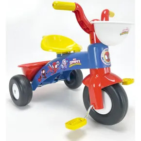 Triciclo Primi Passi per Bambini Spiderman Marvel 3 Ruote 2 Cestini