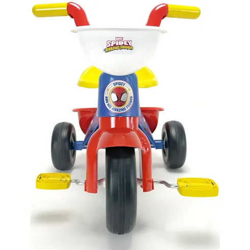 Triciclo Primi Passi per Bambini Spiderman Marvel 3 Ruote 2 Cestini