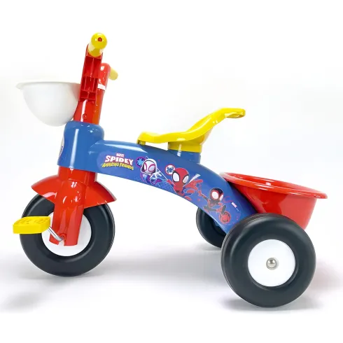Triciclo Primi Passi per Bambini Spiderman Marvel 3 Ruote 2 Cestini