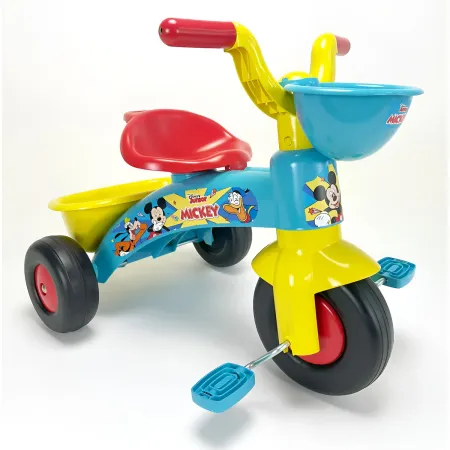 Triciclo Primi Passi per Bambini Topolino Disney 3 Ruote 2 Cestini