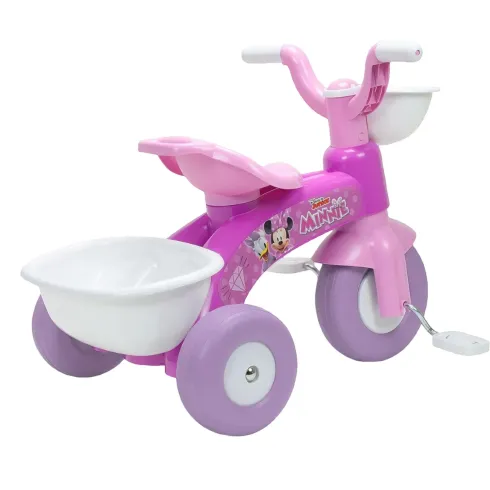 Triciclo Primi Passi per Bambini Minnie Disney 3 Ruote 2 Cestini