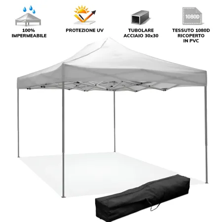 Gazebo da Giardino 3x4,5 a Fisarmonica Impermeabile Bianco con Sacca