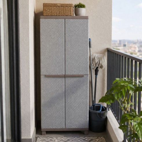 Armadio Alto Esterno in Resina Due Ante Portascope Rattan da Balcone Giardino