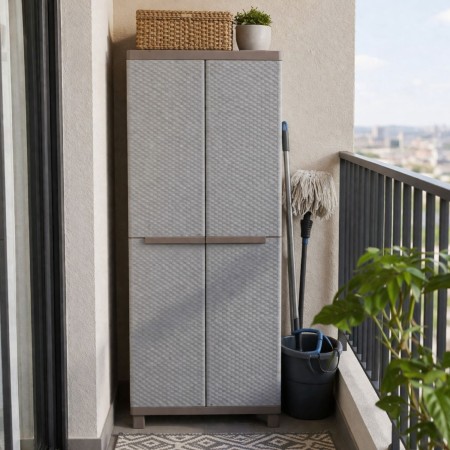 Armadio Alto Esterno in Resina Due Ante Portascope Rattan da Balcone Giardino