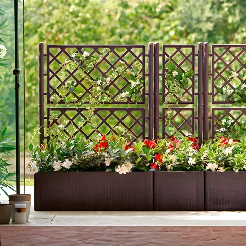 Fioriera Quadrata 43x43 con Grigliato 140 in Plastica da Esterno Pannello Moka