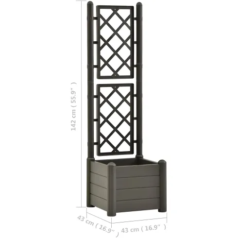 Fioriera Quadrata 43x43 con Grigliato 140 in Plastica da Esterno Pannello Moka