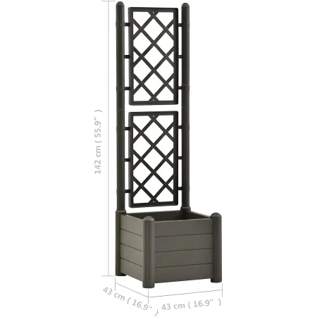Fioriera Quadrata 43x43 con Grigliato 140 in Plastica da Esterno Pannello Moka