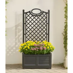 Fioriera Separé Antracite Griglia Effetto Legno 80x42,5 cm da Esterno 2