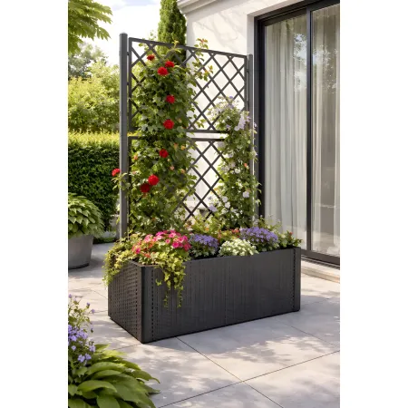Fioriera Rettangolare 100x43 Resina con Spalliera in Pvc da Esterno Balcone Vasi