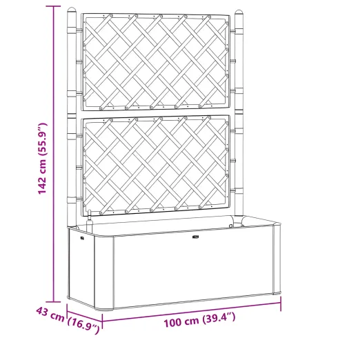 Fioriera Rettangolare 100x43 Resina con Spalliera in Pvc da Esterno Balcone Vasi