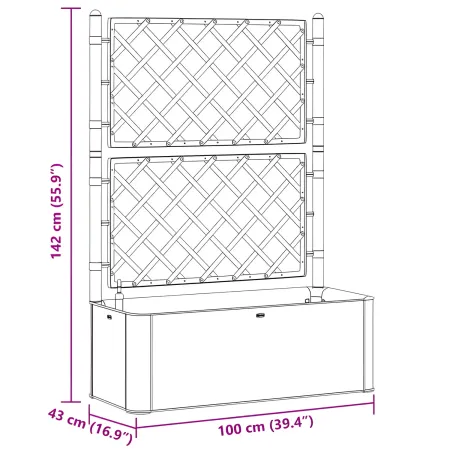 Fioriera Rettangolare 100x43 Resina con Spalliera in Pvc da Esterno Balcone Vasi