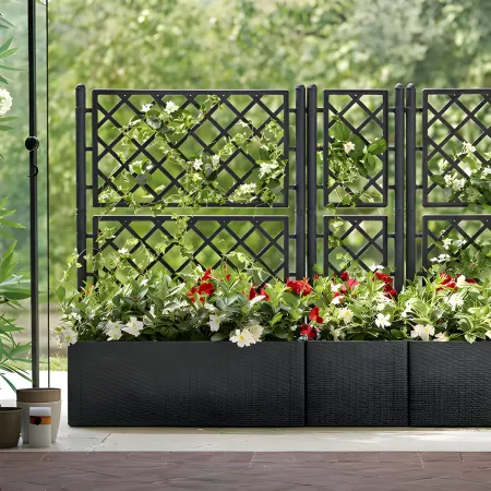 Fioriera Rettangolare 100x43 Resina con Spalliera in Pvc da Esterno Balcone Vasi