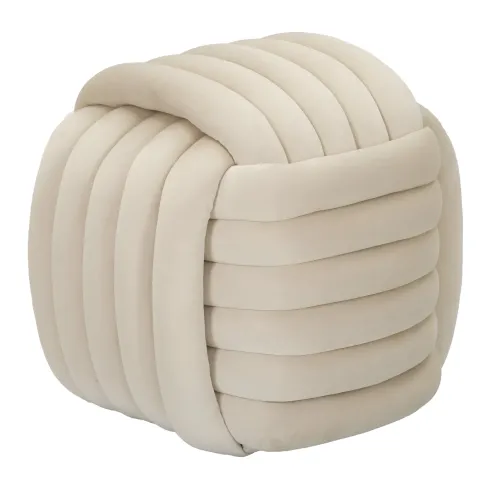 Pouf in Velluto Crema Quadrato Elegante per Salotto Camera da Letto