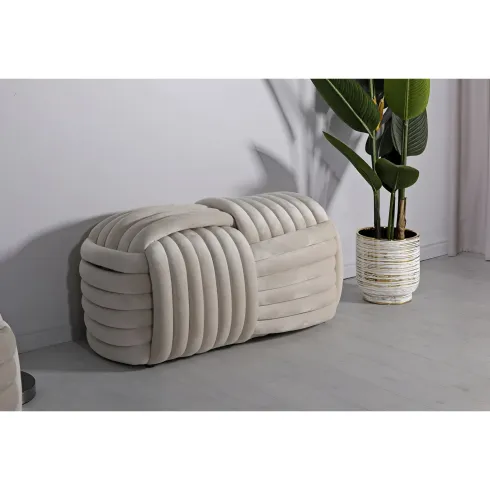 Pouf Panca Velluto Crema Rettangolare Elegante Salotto Camera da Letto