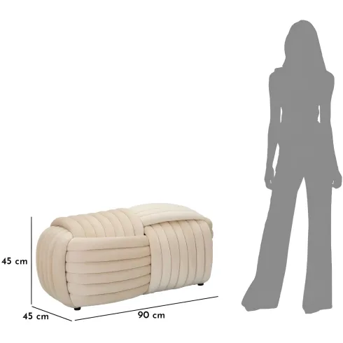 Pouf Panca Velluto Crema Rettangolare Elegante Salotto Camera da Letto