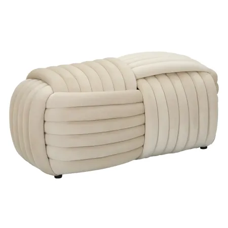 Pouf Panca Velluto Crema Rettangolare Elegante Salotto Camera da Letto