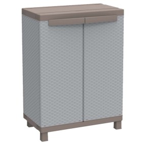 Armadio Basso Esterno in Resina con Ripiani Mobile Rattan da Balcone Giardino