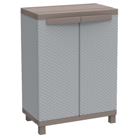 Armadio Basso Esterno in Resina con Ripiani Mobile Rattan da Balcone Giardino