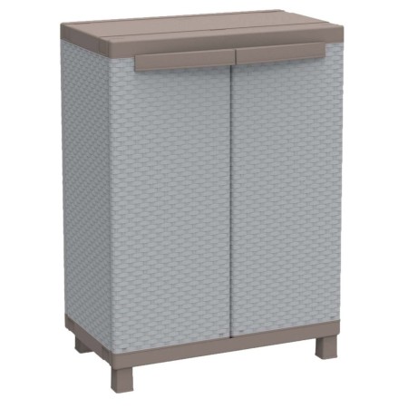 Armadio Basso Esterno in Resina con Ripiani Mobile Rattan da Balcone Giardino