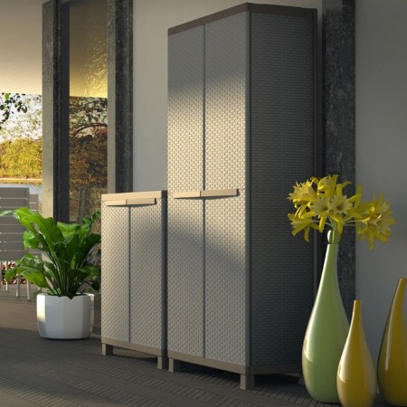Armadio Basso Esterno in Resina con Ripiani Mobile Rattan da Balcone Giardino