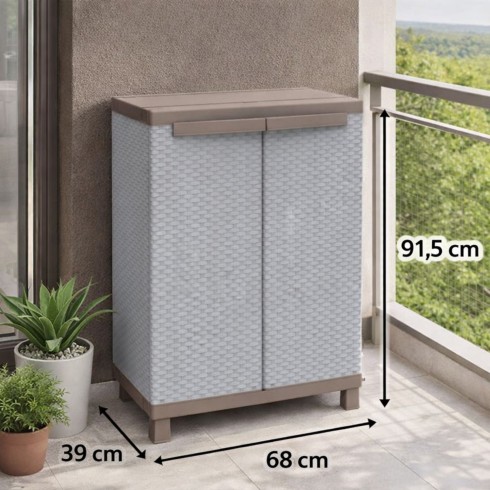 Armadio Basso Esterno in Resina con Ripiani Mobile Rattan da Balcone Giardino