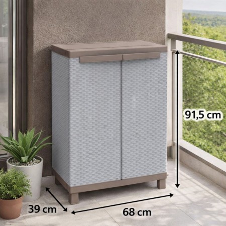 Armadio Basso Esterno in Resina con Ripiani Mobile Rattan da Balcone Giardino