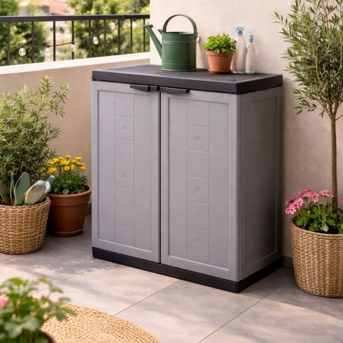 Armadio Basso in Resina per Esterno Interno Ripiano Terrazzo Giardino Mobiletto